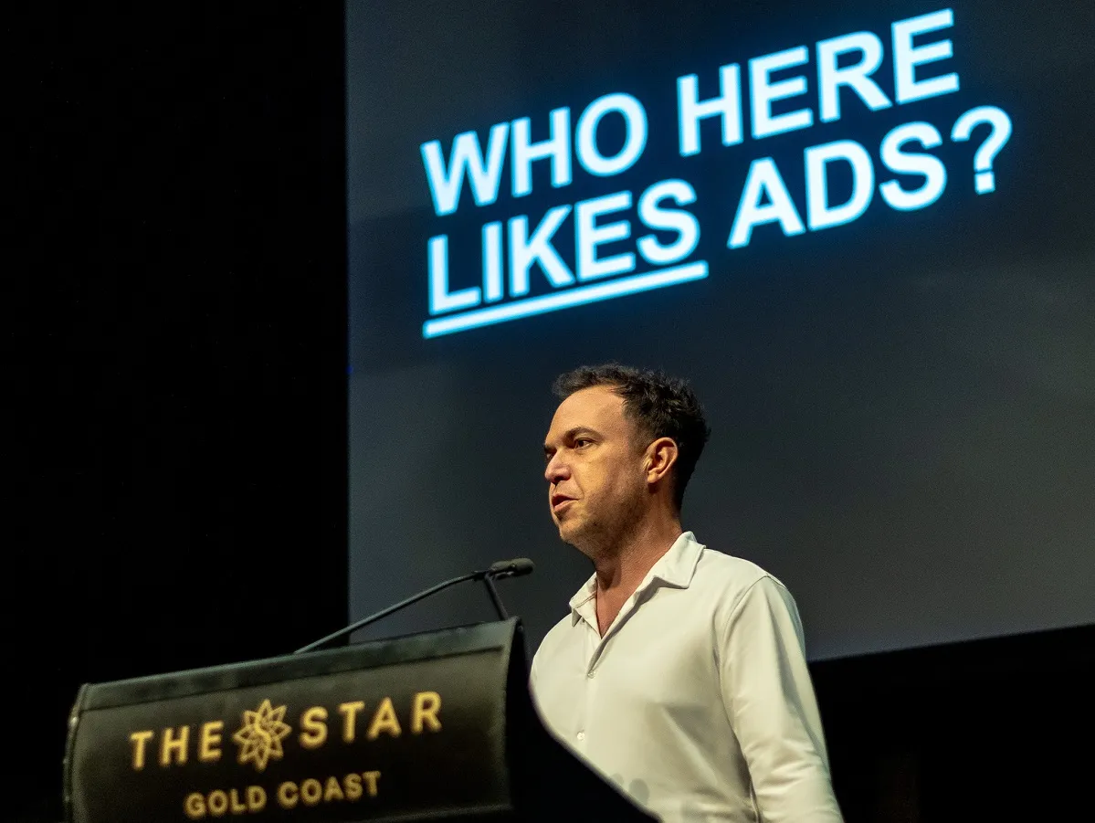 Phil Ohren delivering 'Who here likes ads?' keynote at The Star Gold Coast